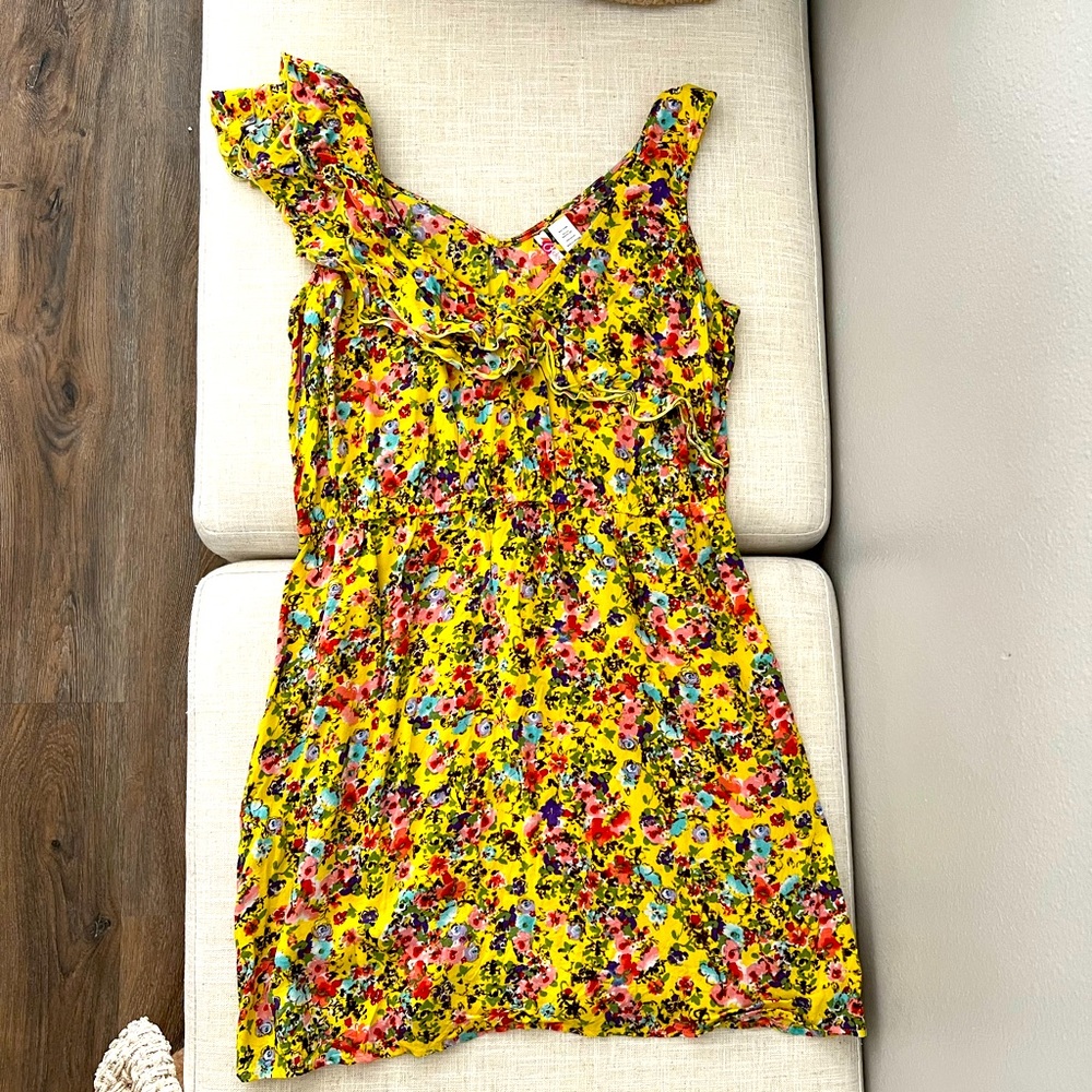 6 Degrees XL Ruffled Mini Dress with Spring Floral Print